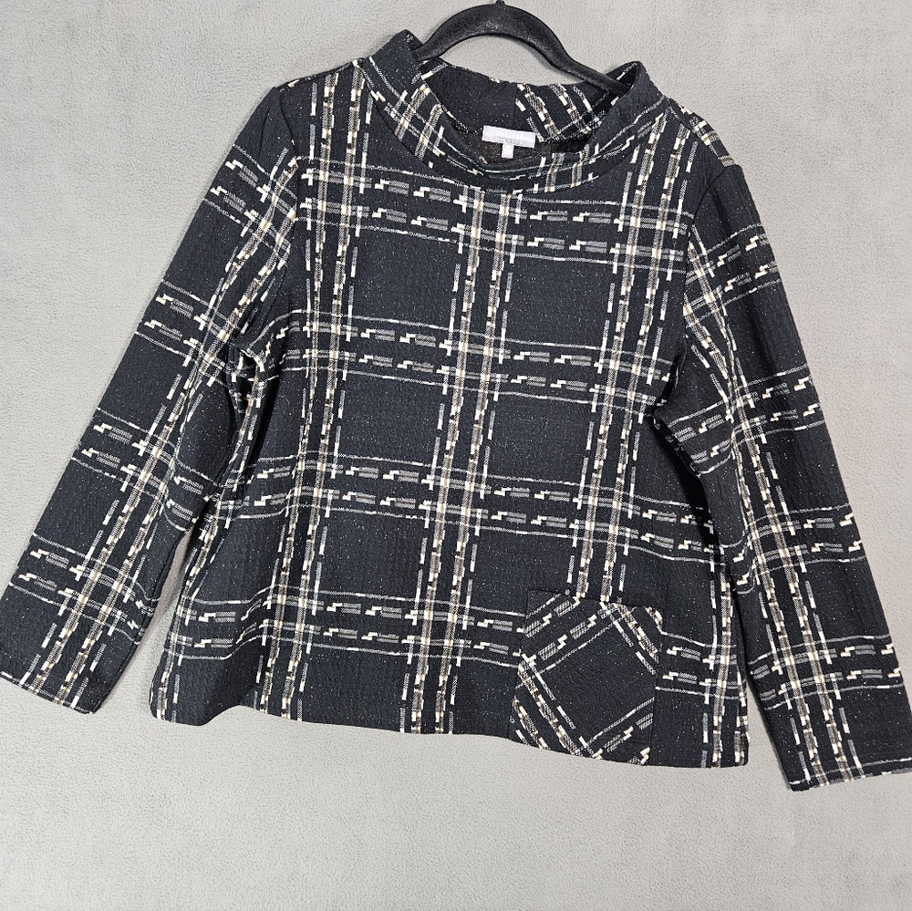 Habitat Clothes To Live In Shirt Black Lagenlook Long Sleeve Mock Plaid Medium